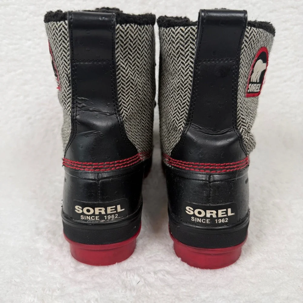 Sorel Tivoli Herringbone Waterproof Boots‎ Black Grey Red Womens 9.5